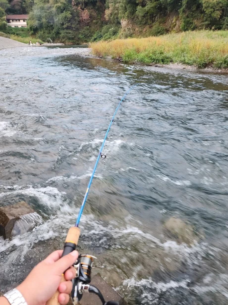 Fishing rod over a fast-moving river in Japan